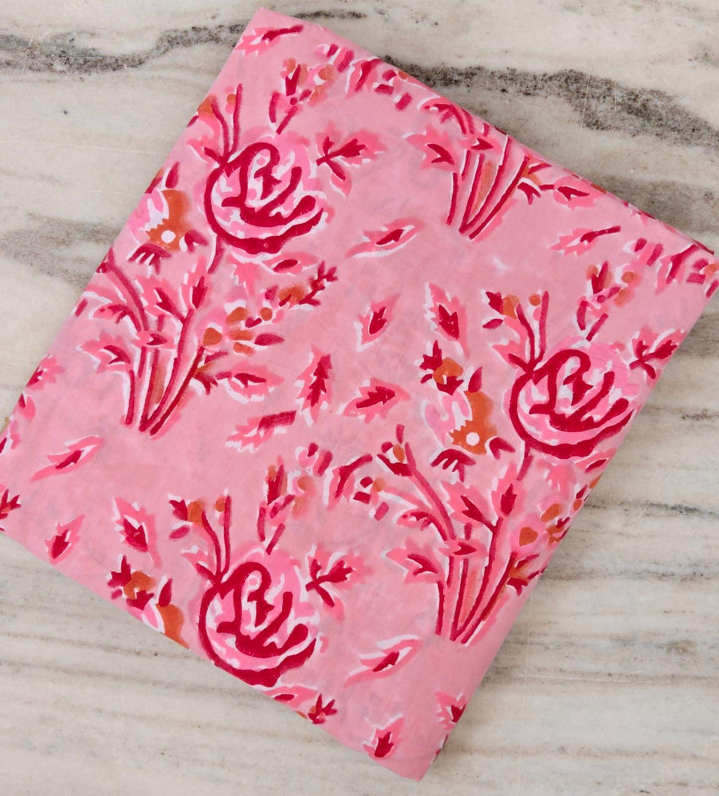 Pink Red Designer Hand Block Print Fabric, Floral 100% Cotton Quilting Fabric By The Yard, Fabric For Dress Making, Loose Running Fabric