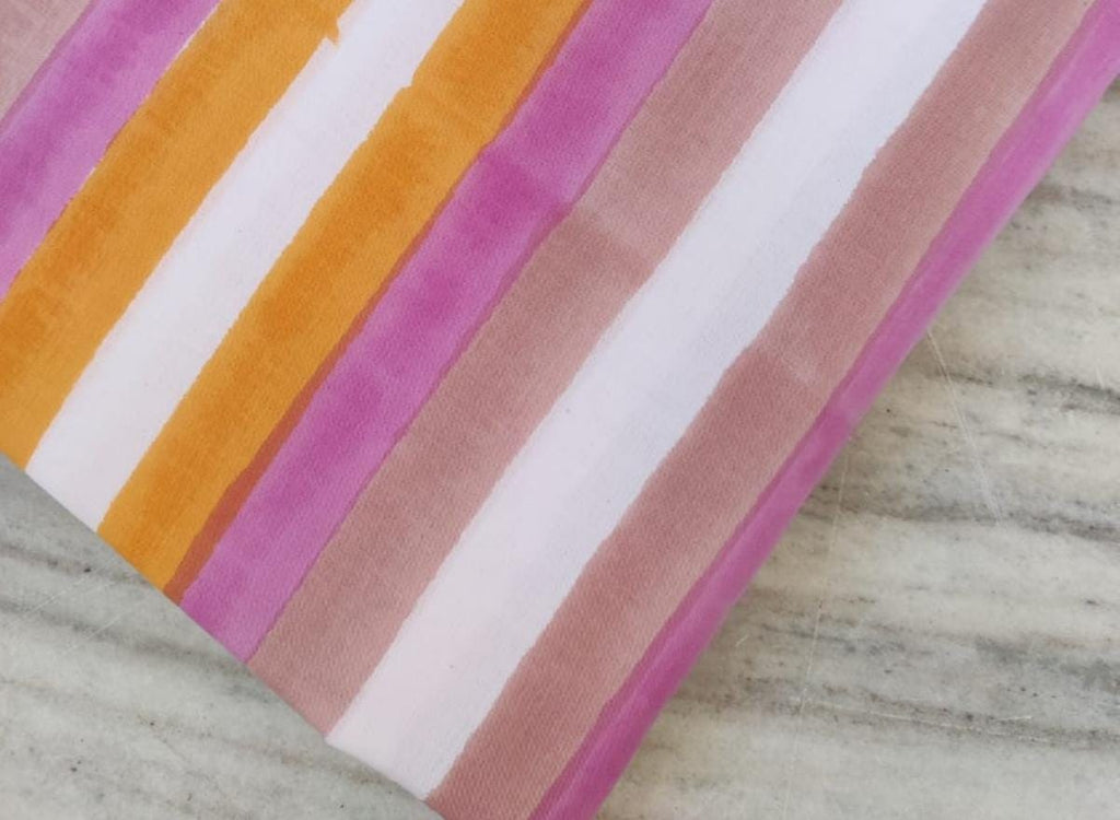 Multicolor Stripe Cotton Fabric | Pink Orange White Striped Print | Indian Soft Cotton by the Yard | Sewing, Quilting, Dressmaking Material