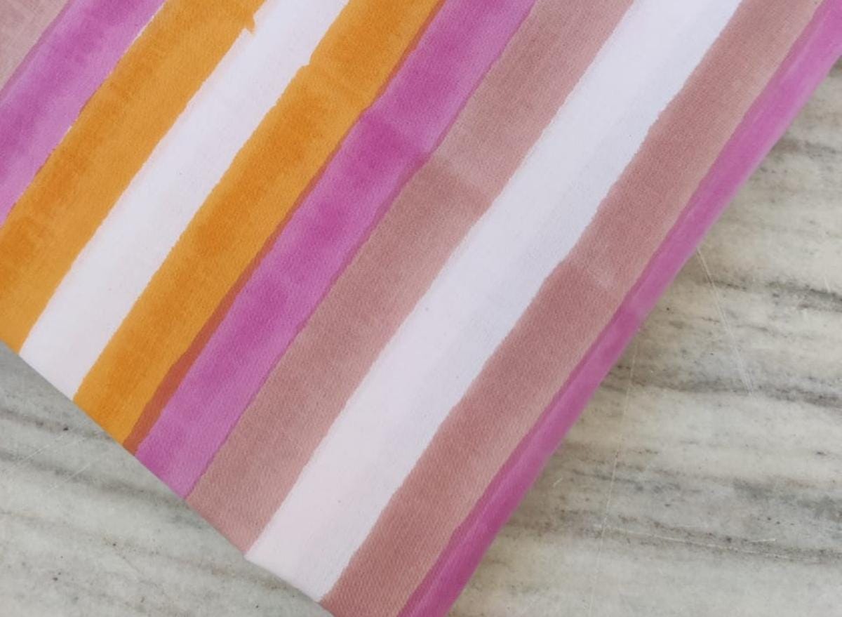 Multicolor Stripe Cotton Fabric | Pink Orange White Striped Print | Indian Soft Cotton by the Yard | Sewing, Quilting, Dressmaking Material