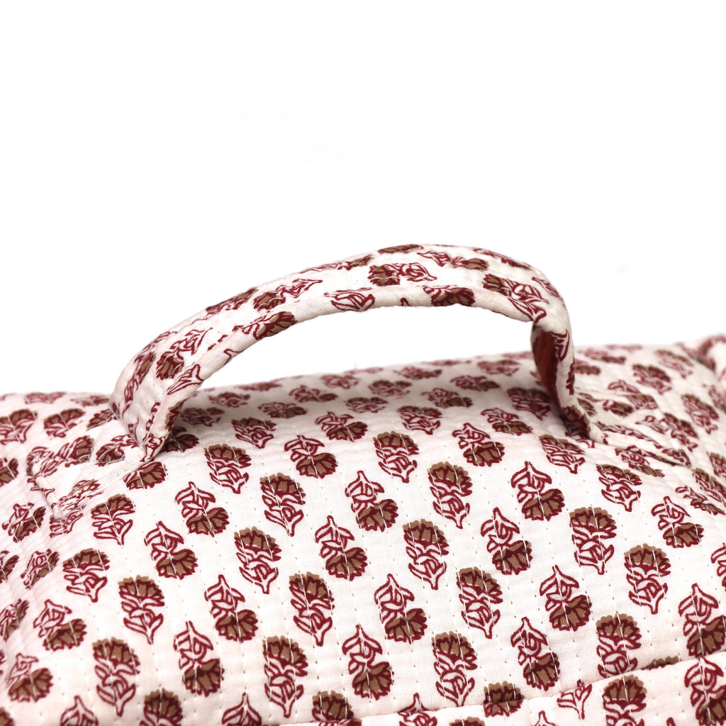 Kantha Quilted Makeup Bag | Cotton Block Print Vanity Case with Zip & Handle | Block Print Zipper Bag | Floral Toiletry Bag | Christmas Gift