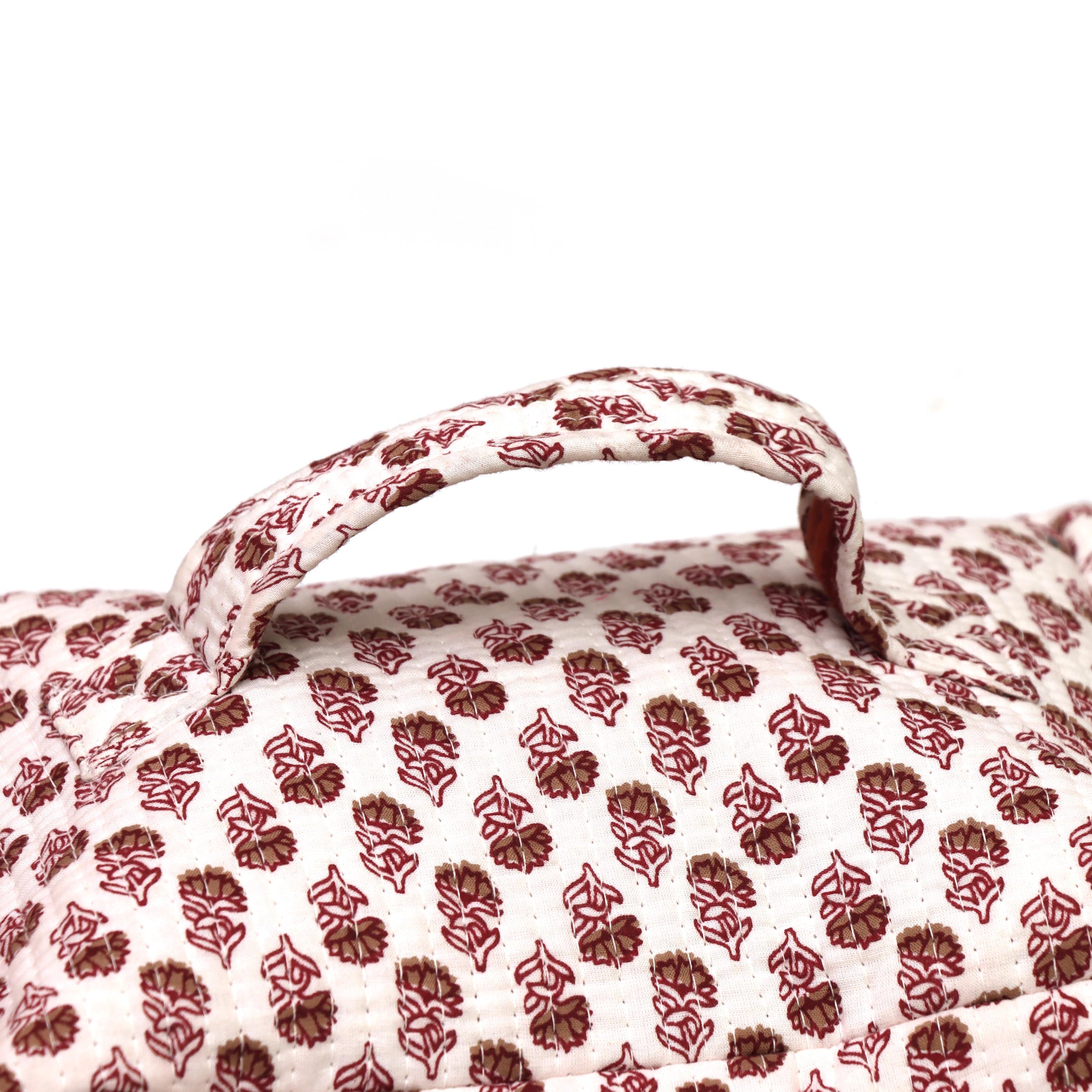 Kantha Quilted Makeup Bag | Cotton Block Print Vanity Case with Zip & Handle | Block Print Zipper Bag | Floral Toiletry Bag | Christmas Gift