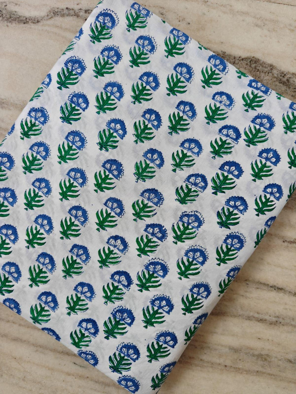 Blue Floral Cotton Fabric, Hand Block Print Fabric, Indian Cotton Textile, Small Buta Print, Soft Lightweight Fabric for Sewing Dressmaking