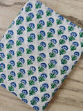 Blue Floral Cotton Fabric, Hand Block Print Fabric, Indian Cotton Textile, Small Buta Print, Soft Lightweight Fabric for Sewing Dressmaking