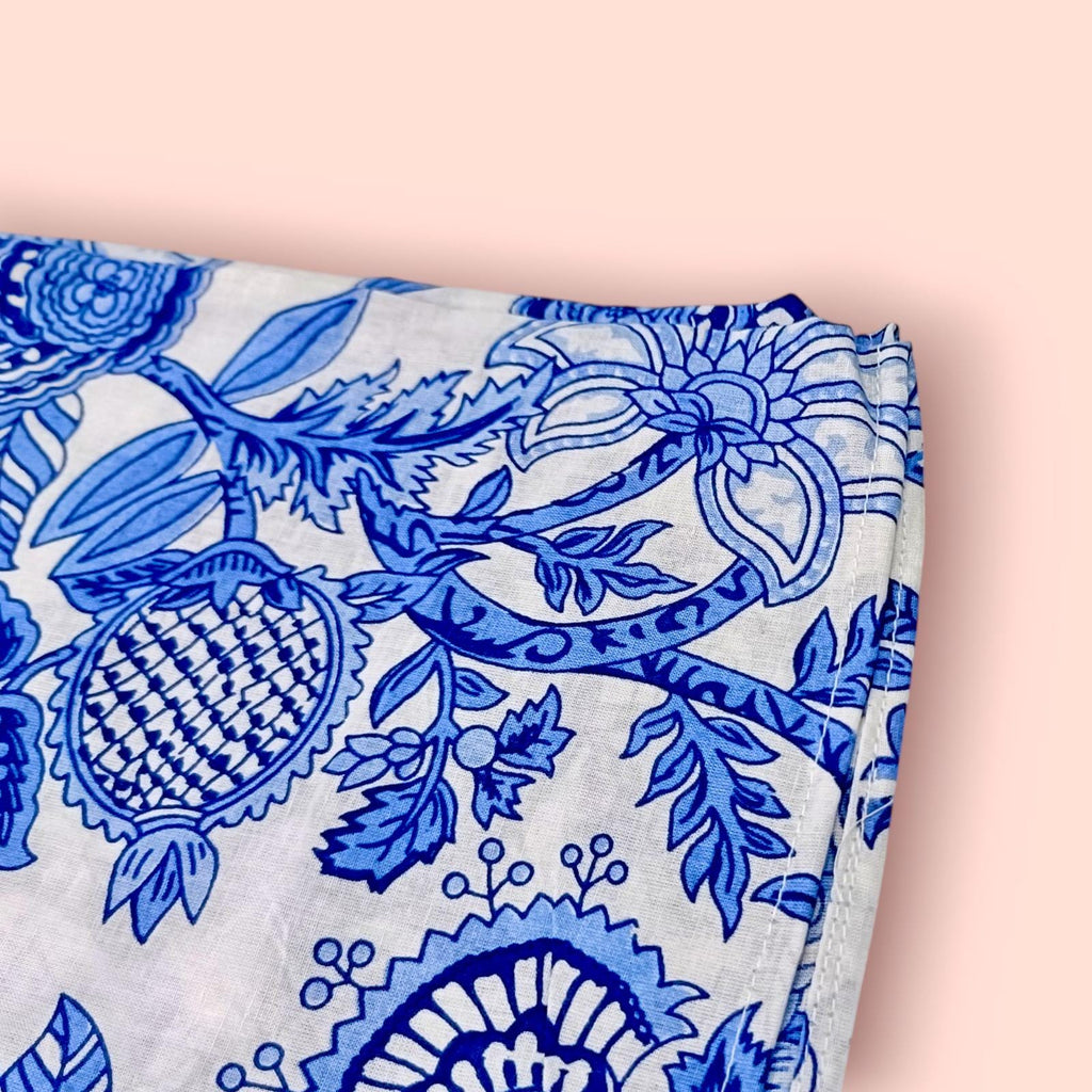Blue Floral Cotton Napkins | Hand Block Print Dinner Napkin Set | Indian Cloth Napkins Table Decor | Eco-Friendly Reusable Fabric Napkins