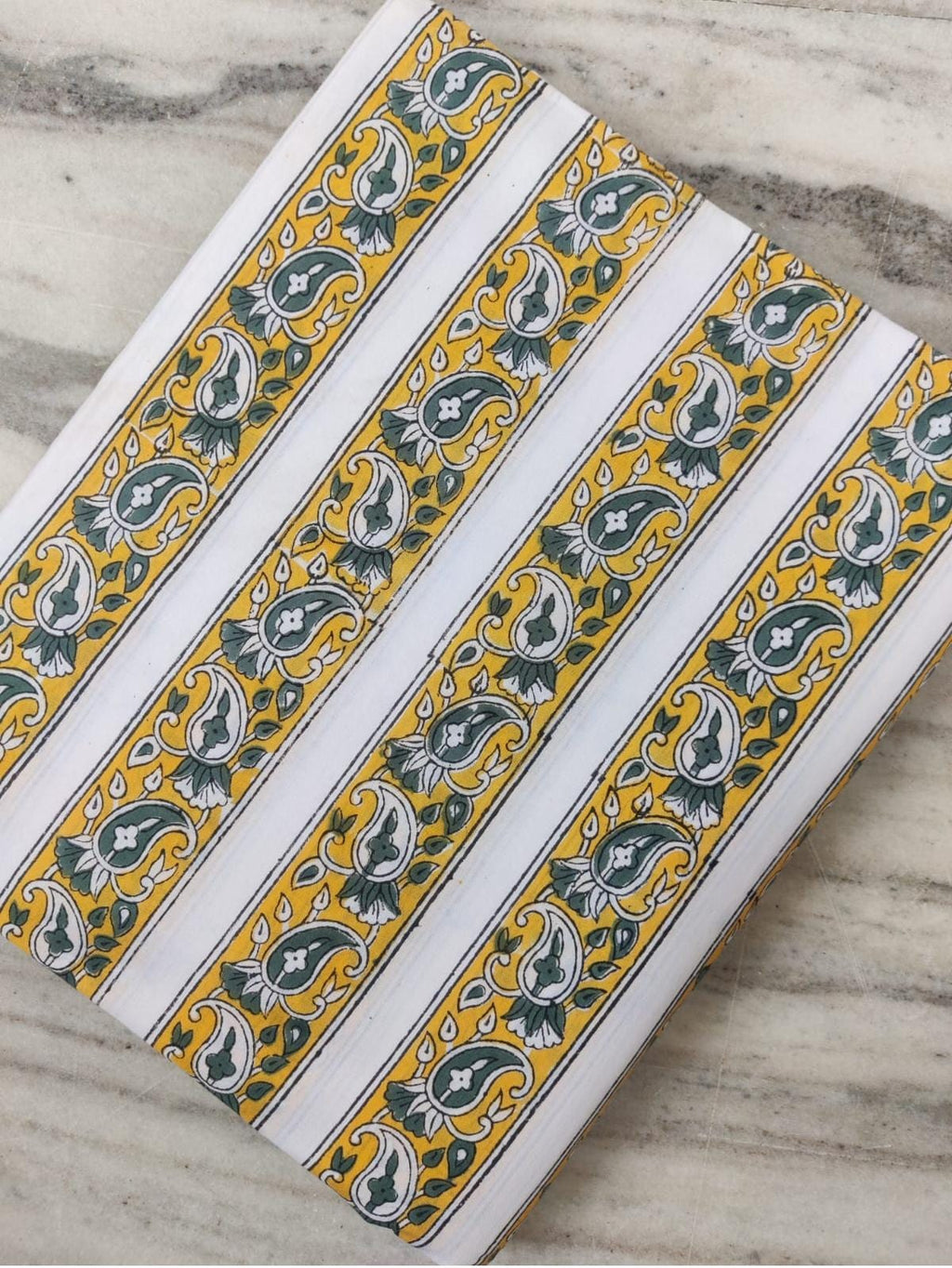 White Cotton Fabric with Yellow Green Paisley Stripes, Indian Hand Block Print Fabric by the Yard, Soft Cotton Fabric, Dressmaking & Crafts