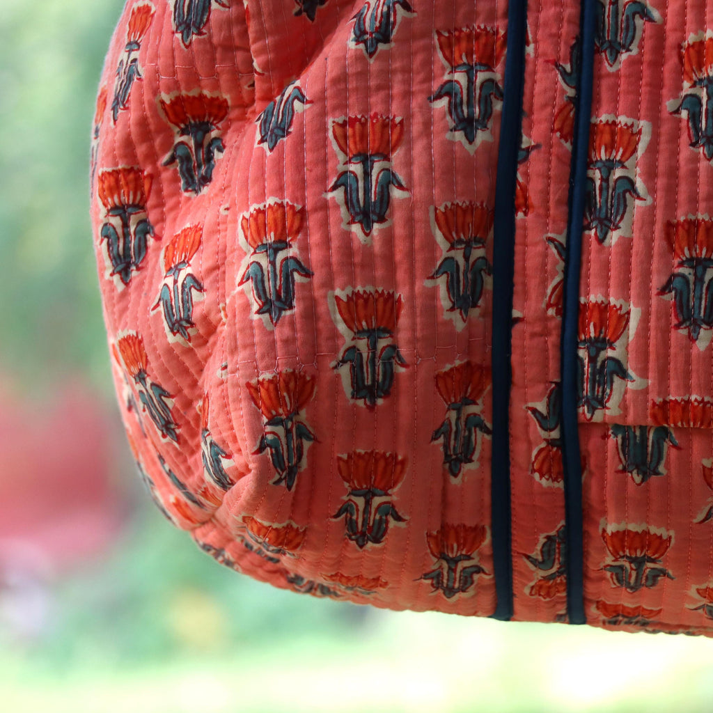 Indian Hand Block Print Handmade Yoga Mat Bag, Multi Color Flower Duffle Bag, Pink Flower Yoga Mat Holder Flower Print Gym Bag Overnight Bag