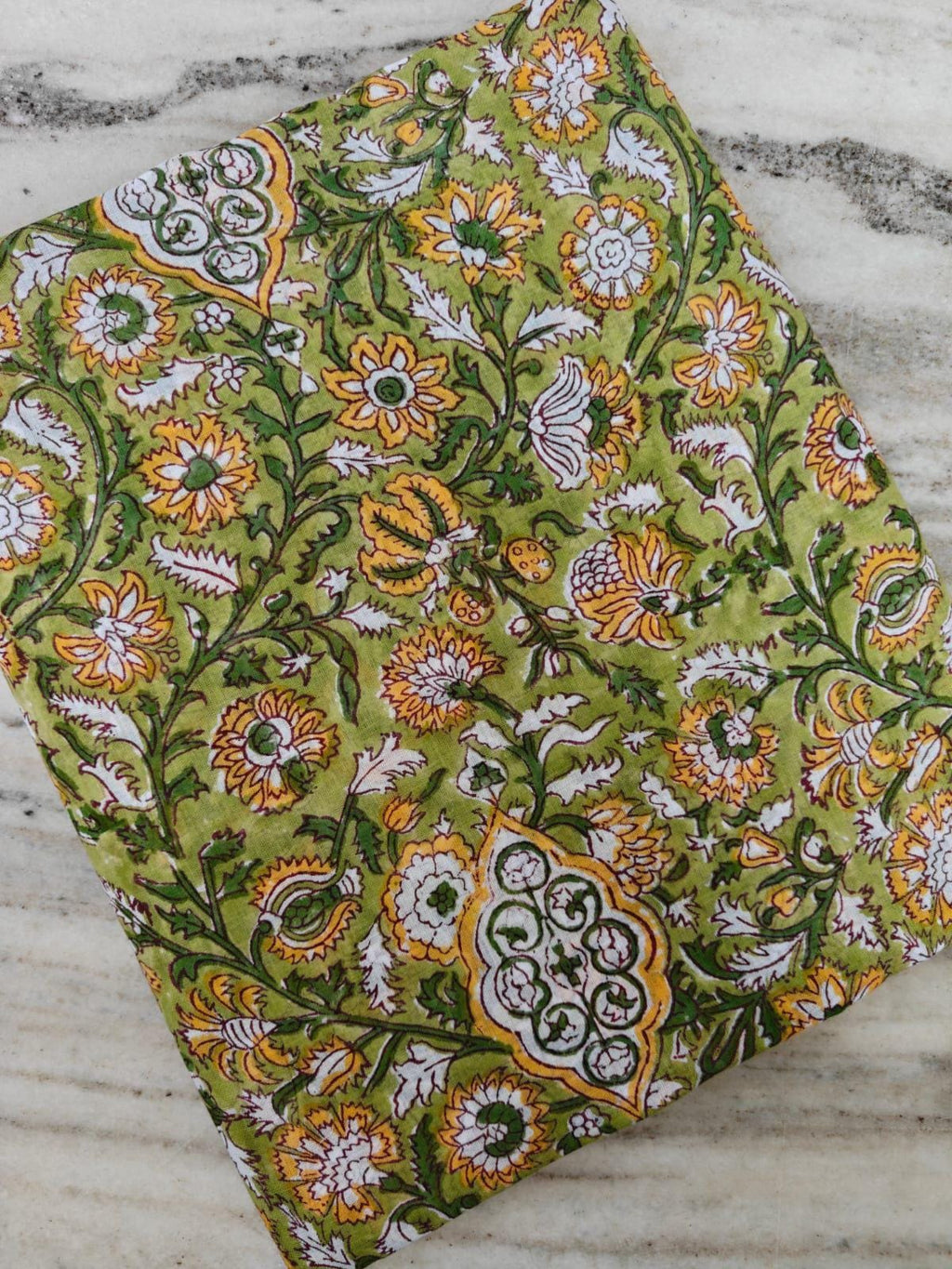 Green Floral Cotton Fabric, Hand Block Print Fabric, Indian Cotton Textile, Botanical Print Fabric, Soft Fabric for Dressmaking, Napkins