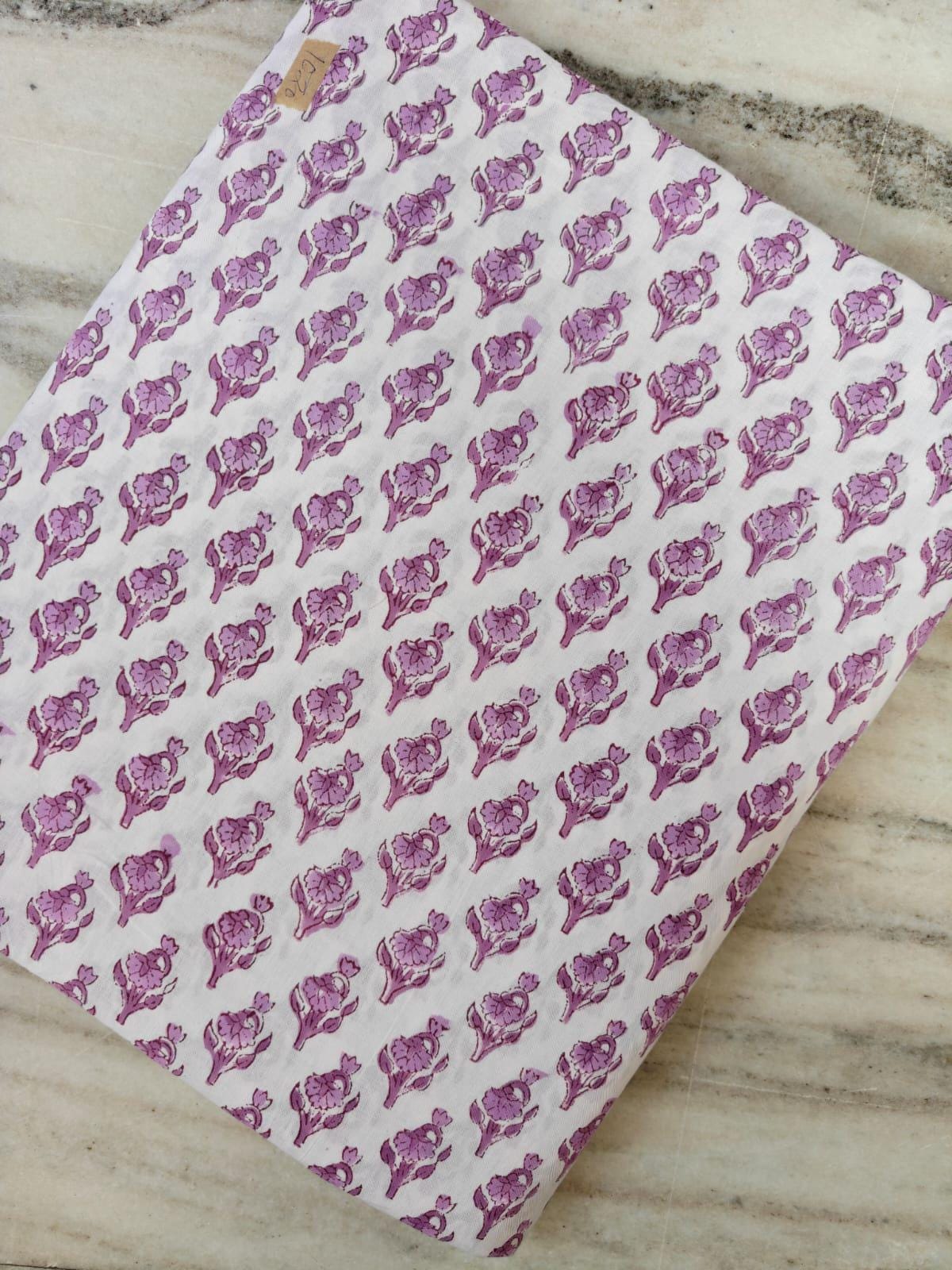 Purple Floral Block Print Cotton Fabric, Indian Hand Block Lilac Buti Print Quilting & Craft Fabric, Small Buta Print Sewing by the Yard