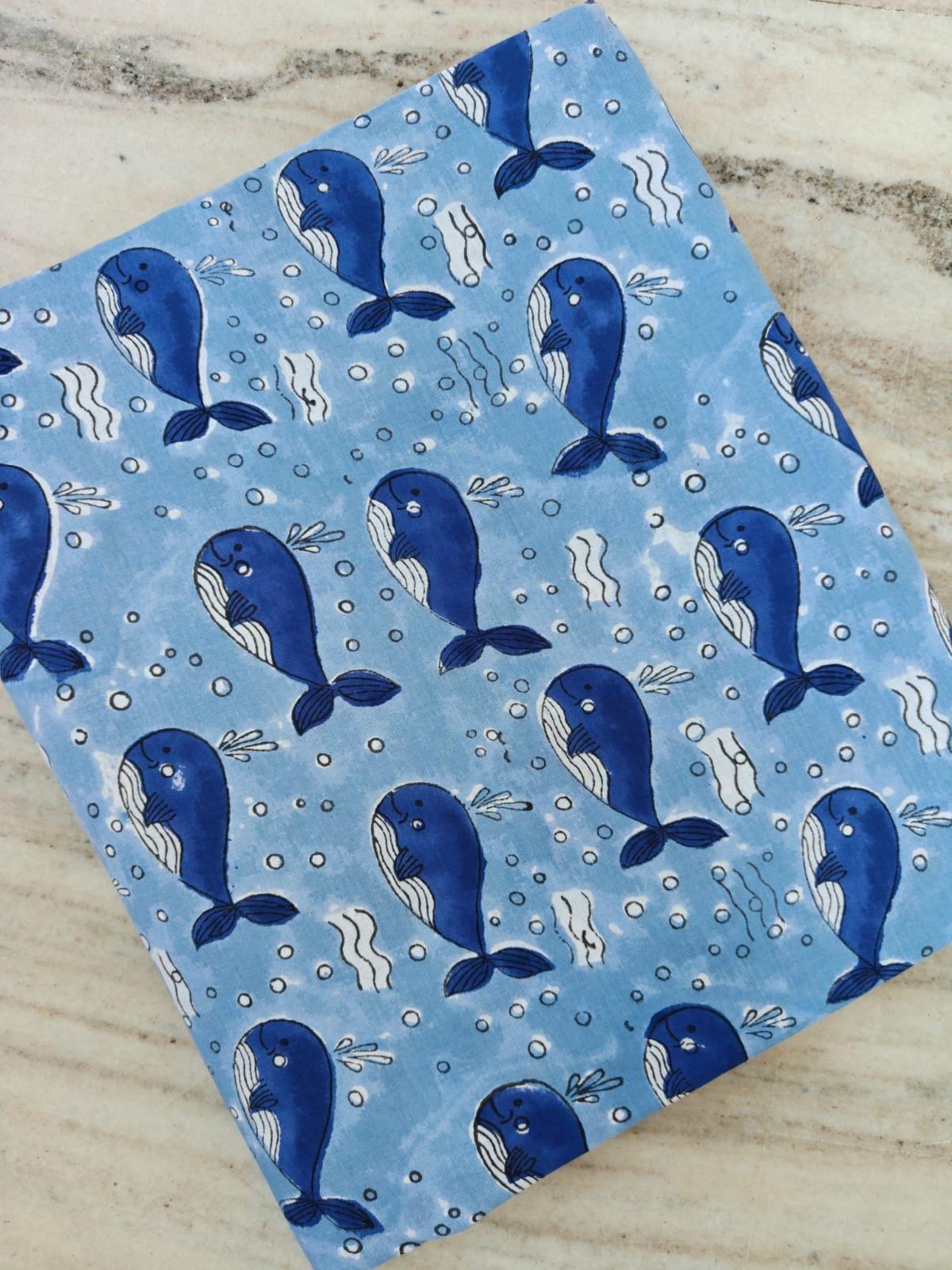 Blue Whale Cotton Fabric, Ocean Animal Print Fabric, Kids Nautical Fabric, Cute Whale Pattern Cotton, Quilting Sewing Craft Textile Fabric