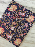 Soft Cotton Navy Blue Floral Fabric, Hand Block Print Indian Fabric, Boho Indigo Flower Textile, Quilting Sewing Cotton By The Yard, Napkins