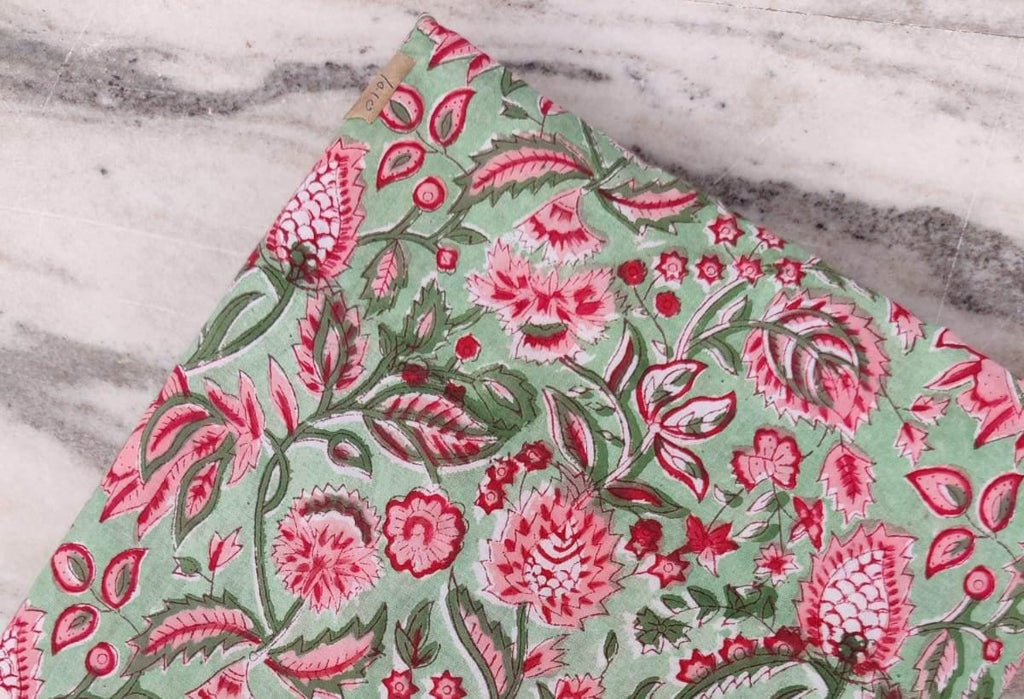 Indian Hand Block Print Fabric, Floral 100% Cotton Quilting Fabric By The Yard, Fabric For Dress Making, Loose Running Fabric, Napkin Fabric