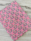 Pink Green Block Print Cotton Fabric, Floral Printed Fabric by the Yard, Soft Cotton for Sewing, Quilting, Dressmaking, Personlized Gifts