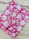 Pink Floral Cotton Fabric, White Flower Print Cotton Fabric by Yard, Indian Block Print Fabric, Dressmaking Fabric, Soft Cotton Textile