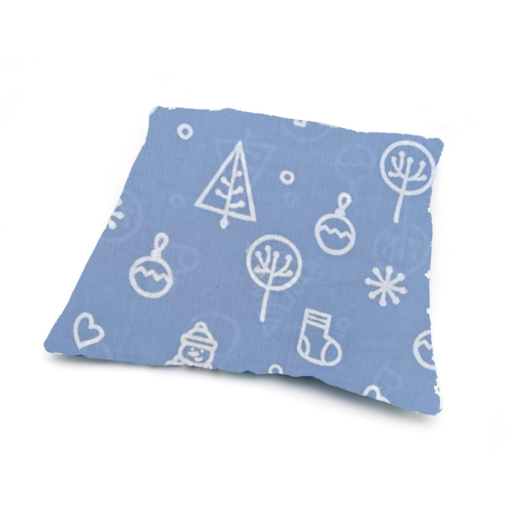 Christmas Cotton Cushion Cover, Blue Holiday Pillow Cover with Snowman & Tree Print,  16x16 Xmas Throw Pillow, Cozy Christmas Home Accent