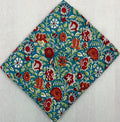 Teal Floral Cotton Fabric, Indian Hand Block Print Fabric by Yard, Red Orange Flower Sanganeri Fabric, Dressmaking Quilting Craft Textile
