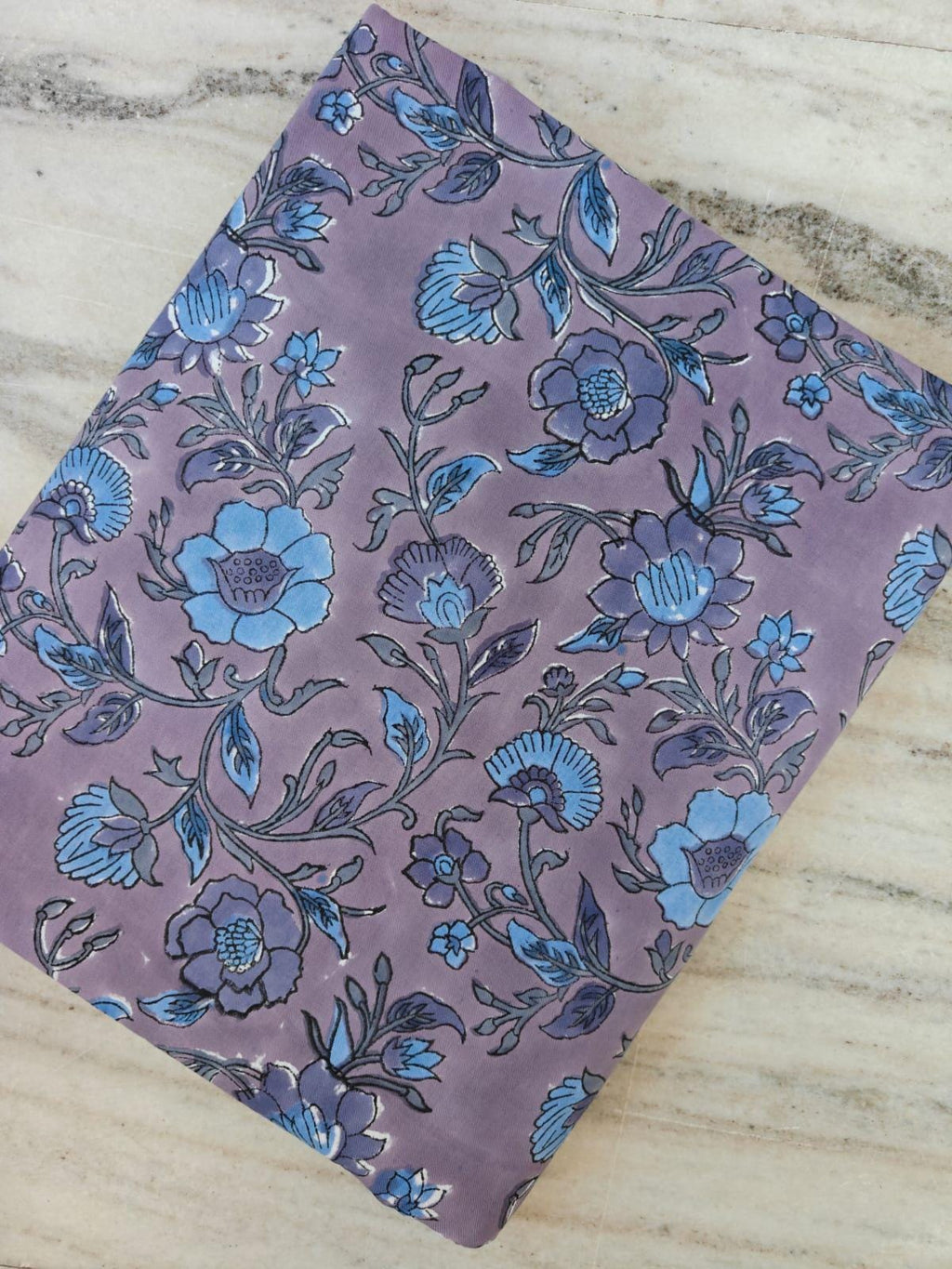 Lavender Blue Floral Cotton Fabric Hand Block Print Cotton Indian Fabric Soft Cotton Cloth for Dressmaking Quilting & Craft Fabric by Yard