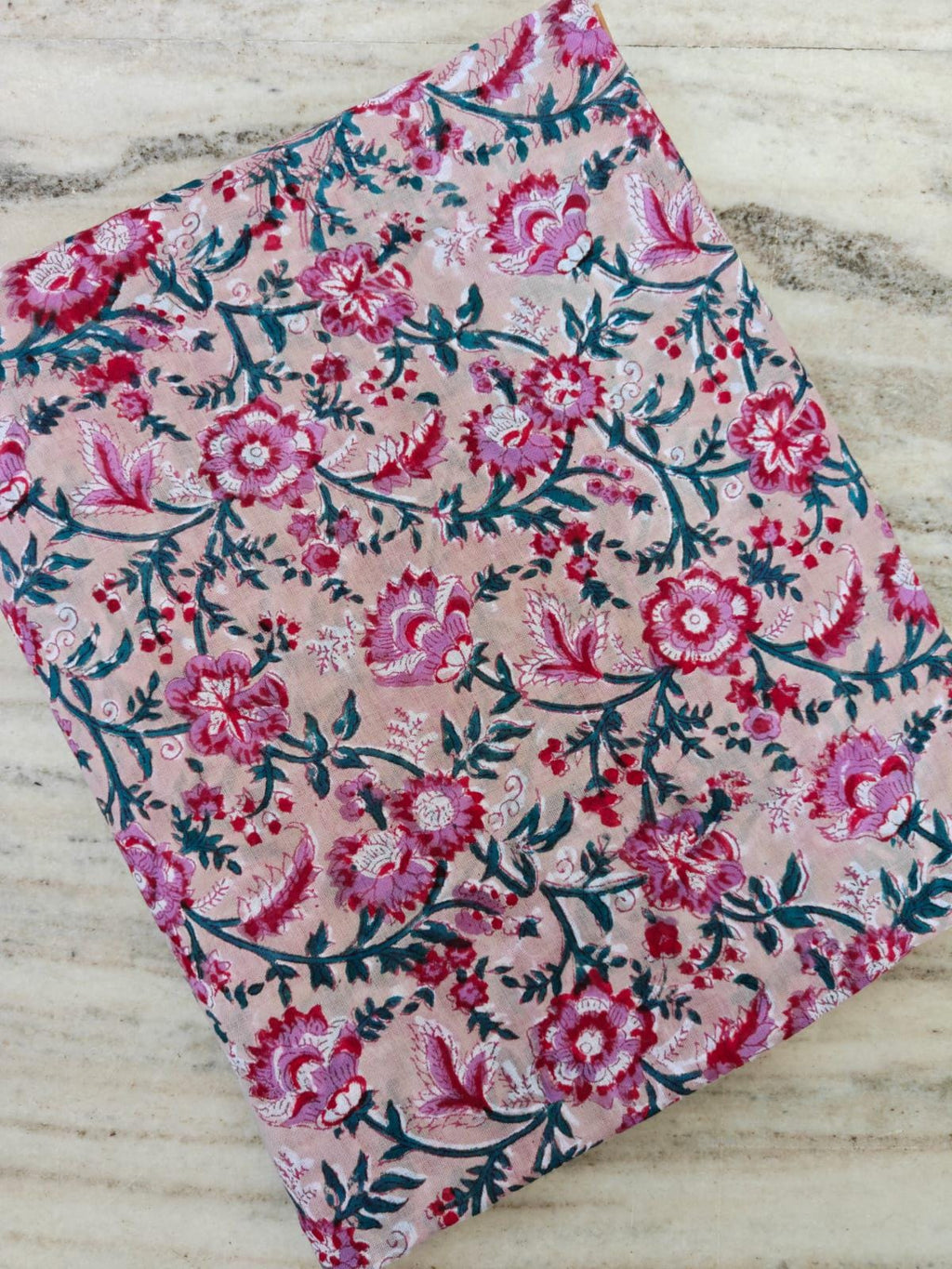 Blush Pink Floral Cotton Fabric, Vintage Style Flower Print Fabric, Teal Vine Botanical Fabric by Yard, Sewing Craft Dressmaking Fabric