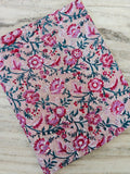 Blush Pink Floral Cotton Fabric, Vintage Style Flower Print Fabric, Teal Vine Botanical Fabric by Yard, Sewing Craft Dressmaking Fabric