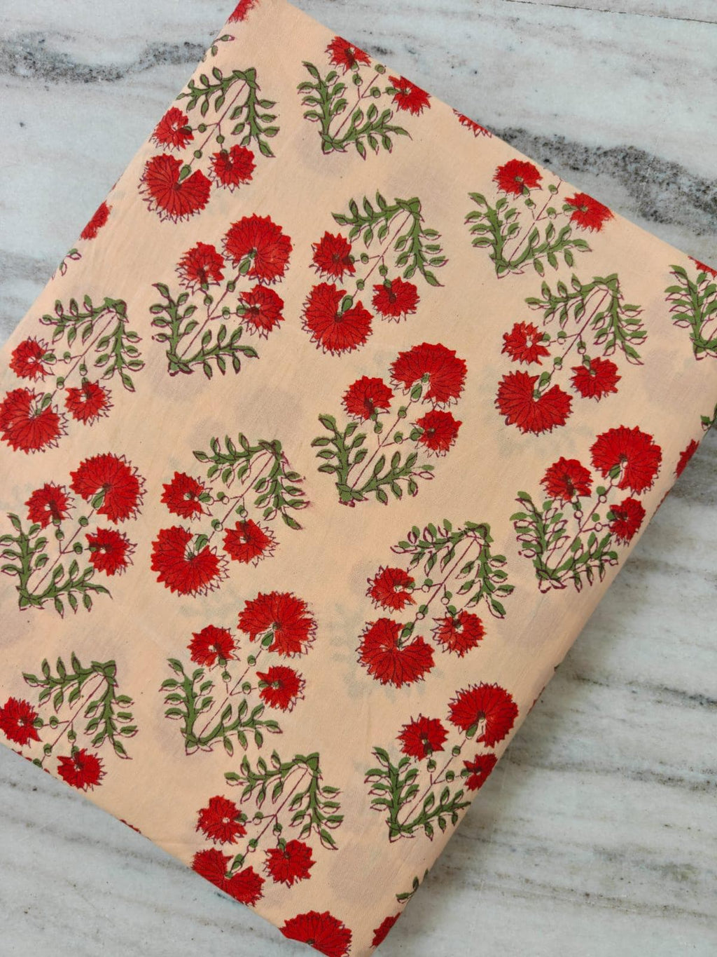 Red Floral Cotton Fabric by the Yard, Red Flower and Olive Green Print Fabric, Traditional Floral Pattern for Dresses, Curtains, Quilts