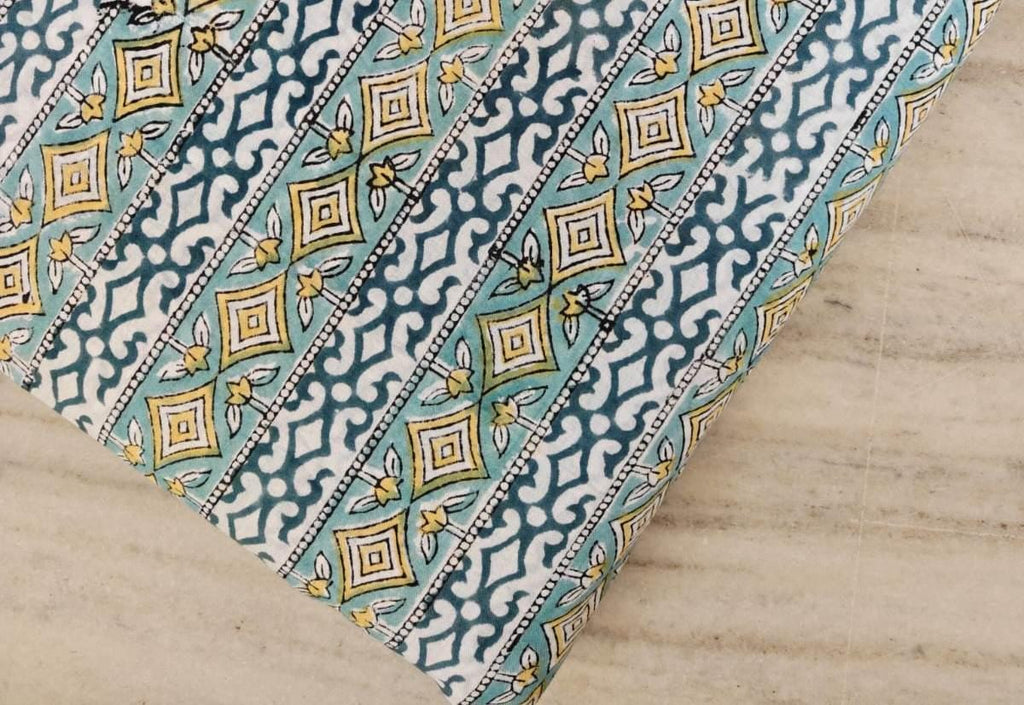 Floral Cotton Fabric, Green Floral Block Print Fabric, Indian Hand Printed Fabric by the Yard, Cotton Fabric, Table Cover Fabric, Napkins