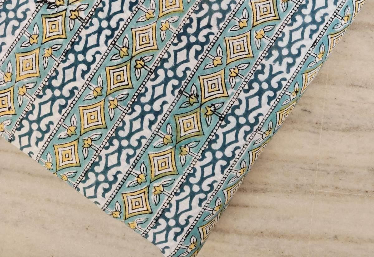 Floral Cotton Fabric, Green Floral Block Print Fabric, Indian Hand Printed Fabric by the Yard, Cotton Fabric, Table Cover Fabric, Napkins