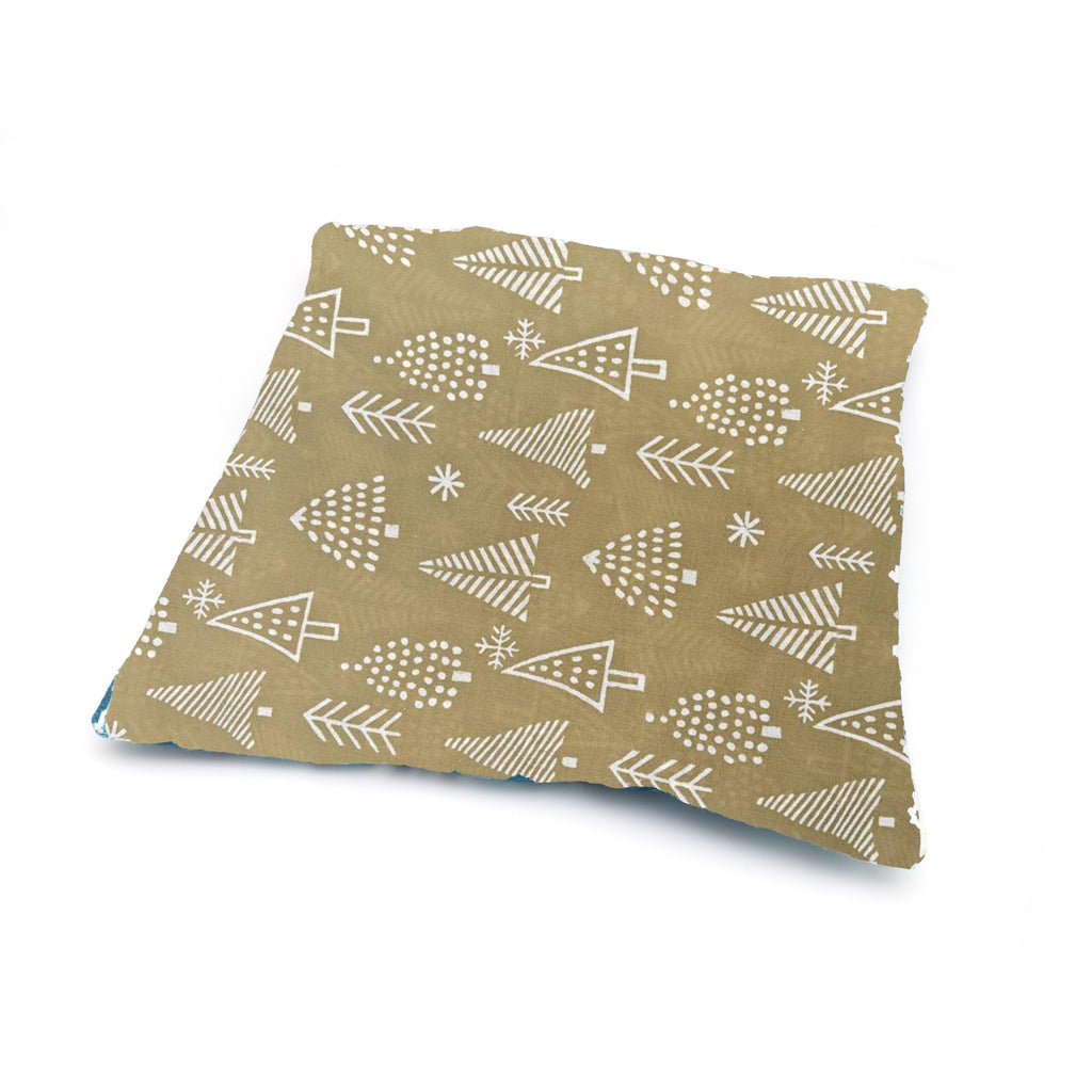 Beige Christmas Tree Cushion Cover, Hand Block Print Cotton Pillow Case, Festive Holiday Decor, Neutral Throw Pillow Farmhouse Cushion Cover