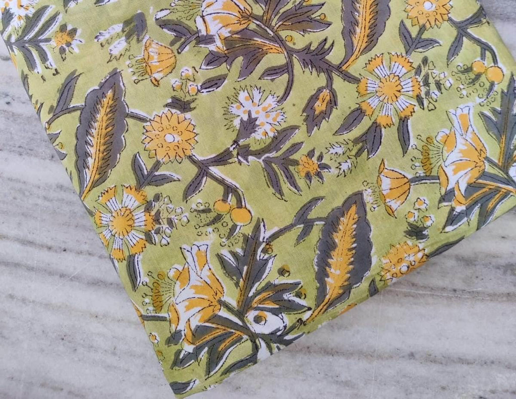 Indian Hand Block Print Fabric, Floral 100% Cotton Quilting Fabric By The Yard, Fabric For Dress Making, Loose Running Fabric, Napkin Fabric