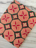 Peach and Green Floral Cotton Fabric by Yard, Indian Hand Block Print Fabric, Red Flower Cotton Material for Dress, Quilting & Home Decor