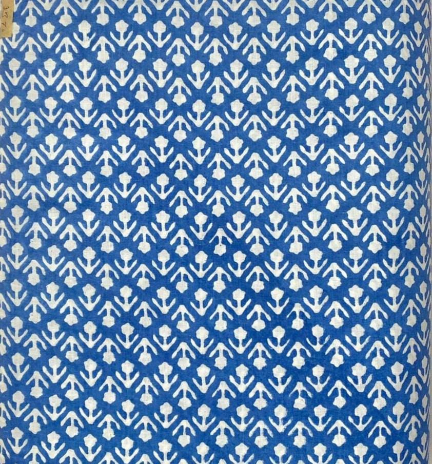 Blue White Hand Block Print Cotton Fabric, Floral Buti Print Indian Fabric by Yard, Soft Craft Sewing Material for Dress, Quilt, Home Decor