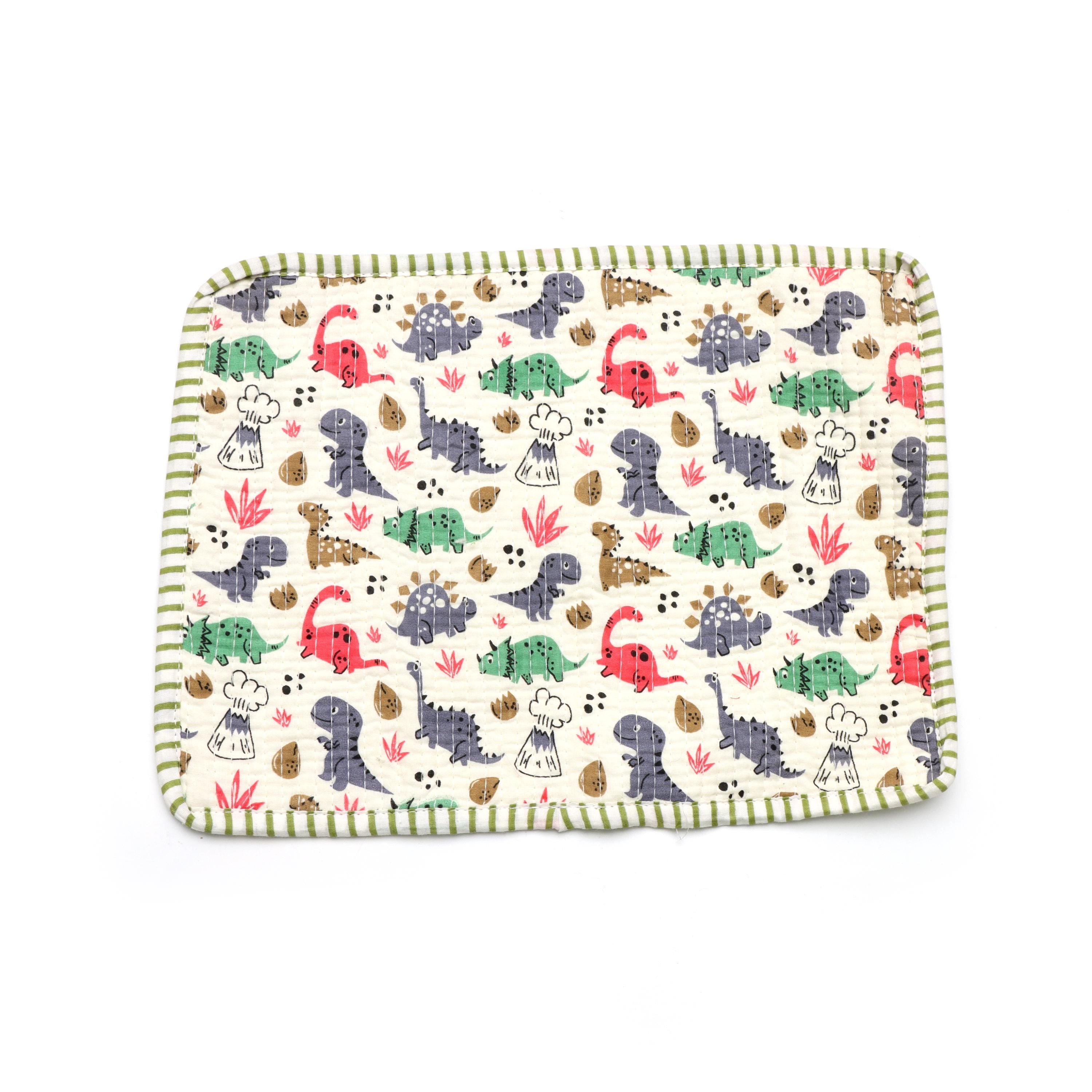 Dinosaur Quilted Placemats Set, Kids Cotton Table Mats, Cute Dino Dining Decor, Indian Elephant Print Mini Placement, Personalised Gifts