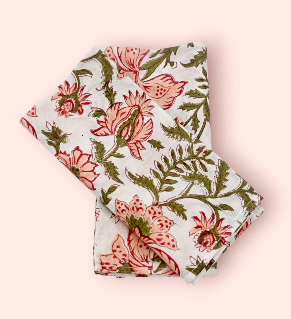 cotton dinner napkin, cloth napkins, hand printed napkins. personalized gifts, wedding napkins, flower printed napkin, cocktail napkins
