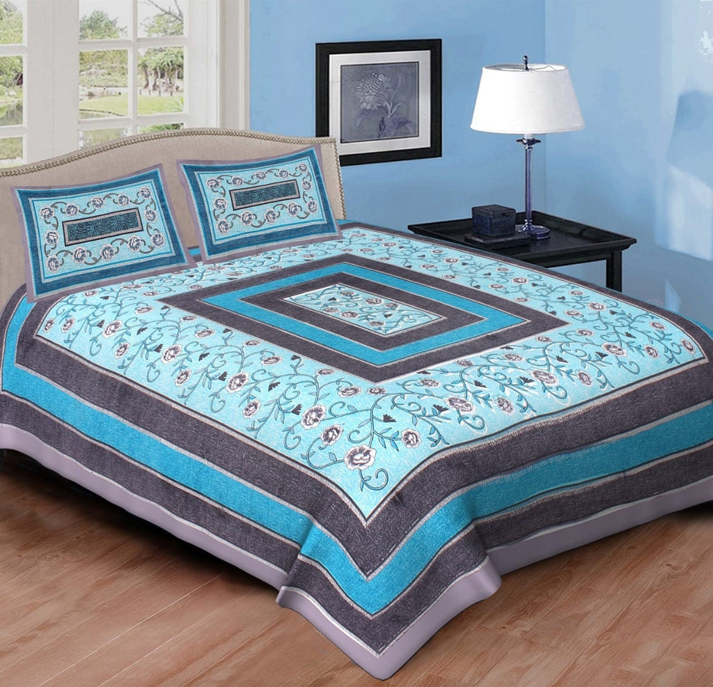 Queen Size Cotton Bedsheet | Purple Colour Cotton Bedsheet With 2 Pillow Cover | Handmade Floral Couple Bedsheet | Desinger Double Bedsheet
