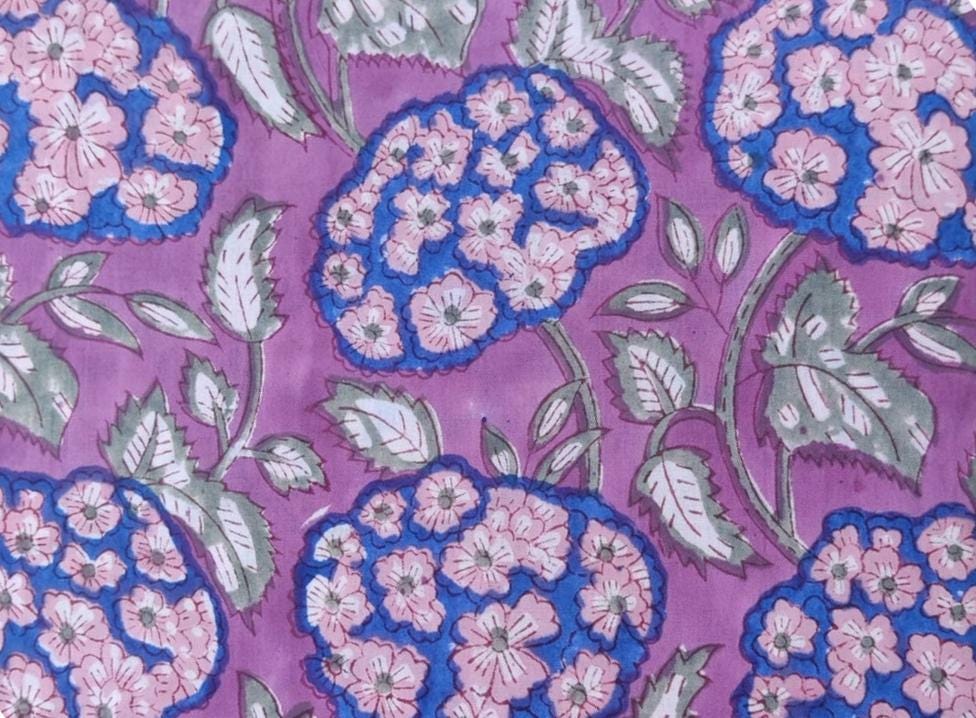 Pink Indian Hand Block Print Fabric, Floral 100% Cotton Quilting Fabric By The Yard, Handmade Fabric, Loose Running Fabric, Textile Fabric