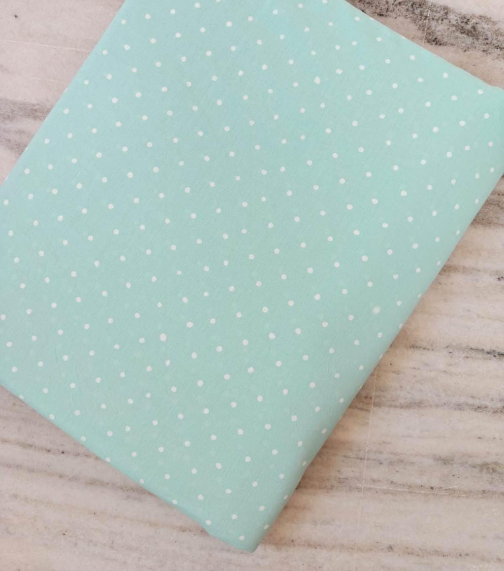 Mint Green Dot Print Cotton Fabric, Small White Polka Dot Fabric, Soft Lightweight Cotton, Quilting Fabric Dressmaking Material Craft Fabric