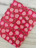 Red Color Indian Hand Block Print Fabric, Floral 100% Cotton Fabric By The Yard, Dressmaking Fabric, Napkins Fabric, Bulk Fabric Wholesale
