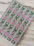 Green and Pink Indian Hand Block Print Fabric, Floral 100% Cotton Quilting Fabric By The Yard, Fabric For Dress Making, Loose Running Fabric