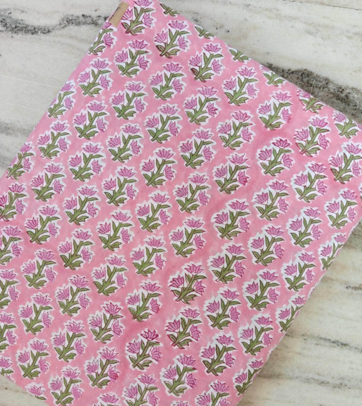 Pink Floral Hand Block Print Cotton Fabric – Indian Buti Print Fabric by the Yard – Soft Lightweight Cotton for Dressmaking & Quilting