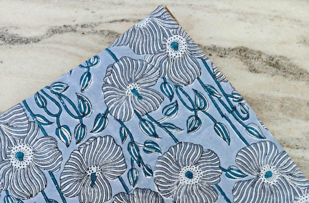 Indian Hand Block Print Fabric, Floral 100% Cotton Quilting Fabric By The Yard, Fabric For Dress Making, Loose Running Fabric, Napkin Fabric