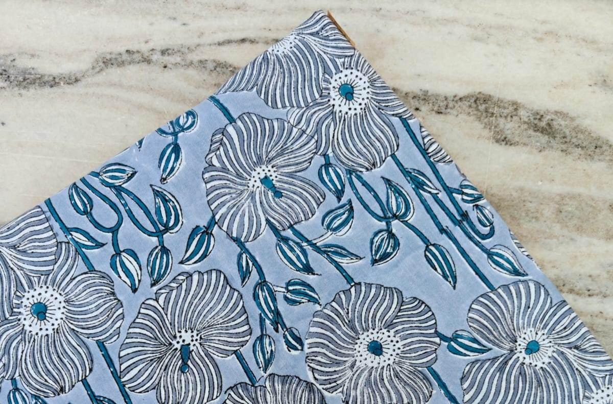 Indian Hand Block Print Fabric, Floral 100% Cotton Quilting Fabric By The Yard, Fabric For Dress Making, Loose Running Fabric, Napkin Fabric