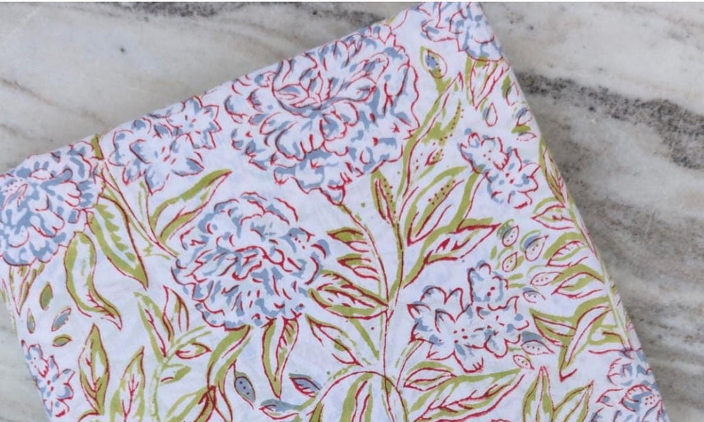 Multi Color Desinger Fabric, Hand Block Print Fabric, Floral 100% Cotton Fabric By The Yard, Fabric for Dress Making, Sewing Fabric Napkins