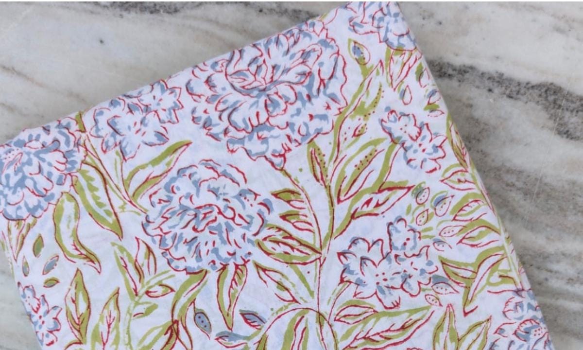 Multi Color Desinger Fabric, Hand Block Print Fabric, Floral 100% Cotton Fabric By The Yard, Fabric for Dress Making, Sewing Fabric Napkins