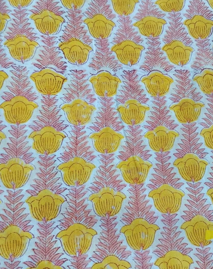 Indian Hand Block Print Fabric, Floral 100% Cotton Quilting Fabric By The Yard, Fabric For Dress Making, Loose Running Fabric, Napkin Fabric