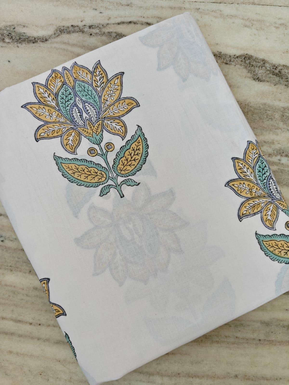 Blue Floral Cotton Fabric, Indian Block Print Fabric, Small Buti Print Cotton, Soft Lightweight Dressmaking Fabric, Quilting Craft Textile