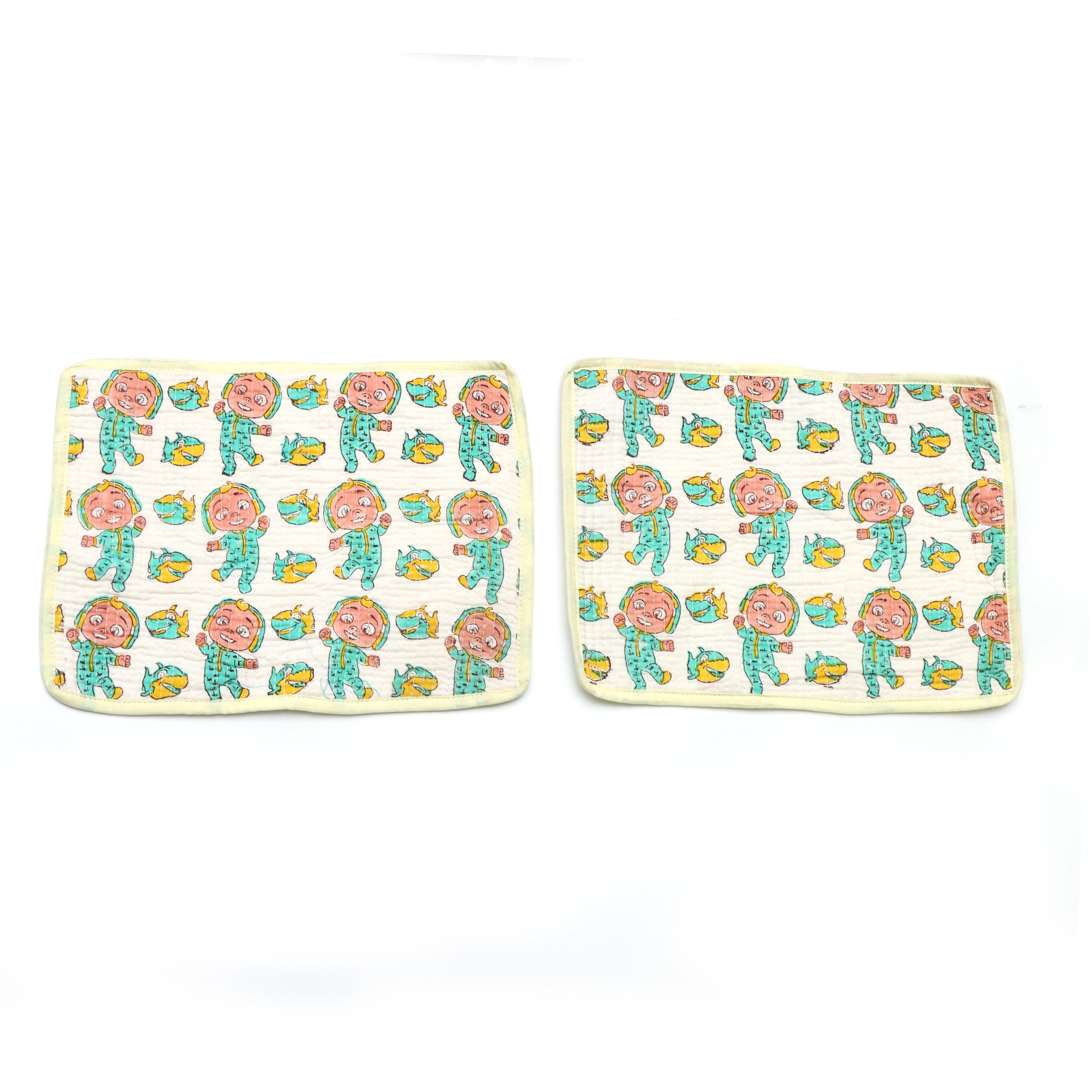Quilted Baby Burp Cloth, Soft Cotton Burp Rag Placement, Cute Cartoon Baby & Fish Print Placement, Reusable Newborn Feeding Cloth Placement