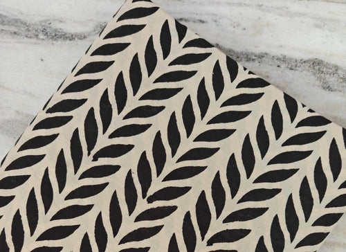 Black Leaf Print Cotton Fabric, Modern Botanical Hand Block Fabric, Home Decor By The Yard, Fabric For Dress Making, Loose Running Fabric