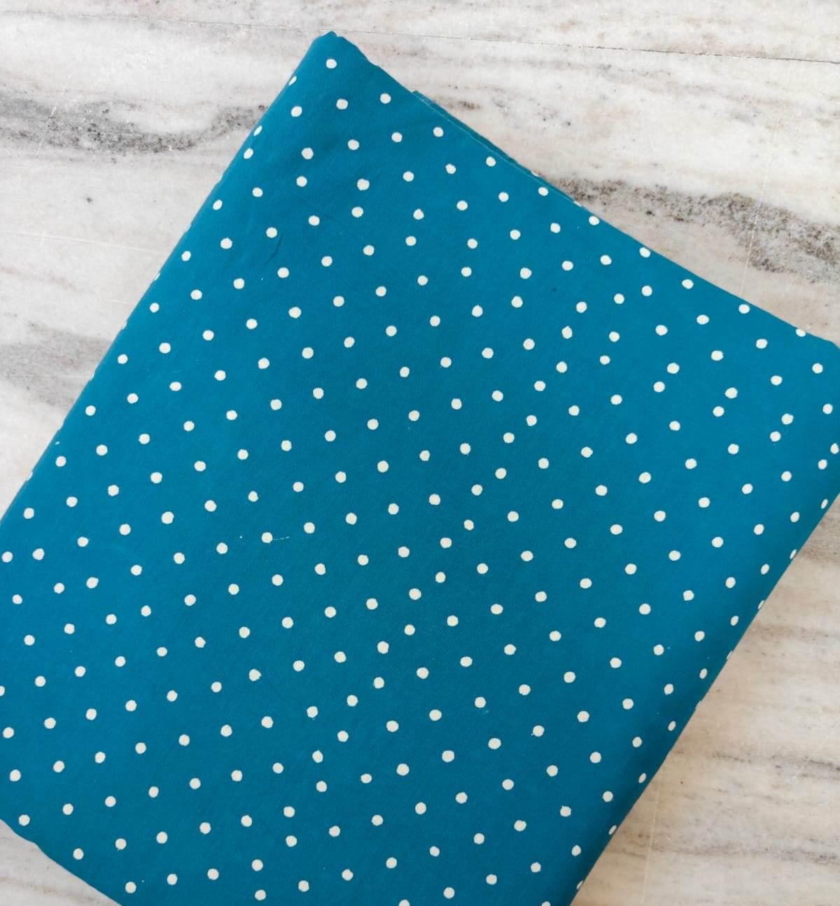 Teal Polka Dot Cotton Fabric, White Dots Print Fabric, Quilting Fabric, Craft Fabric by the Yard, Dressmaking Modern Polka Dot Textile
