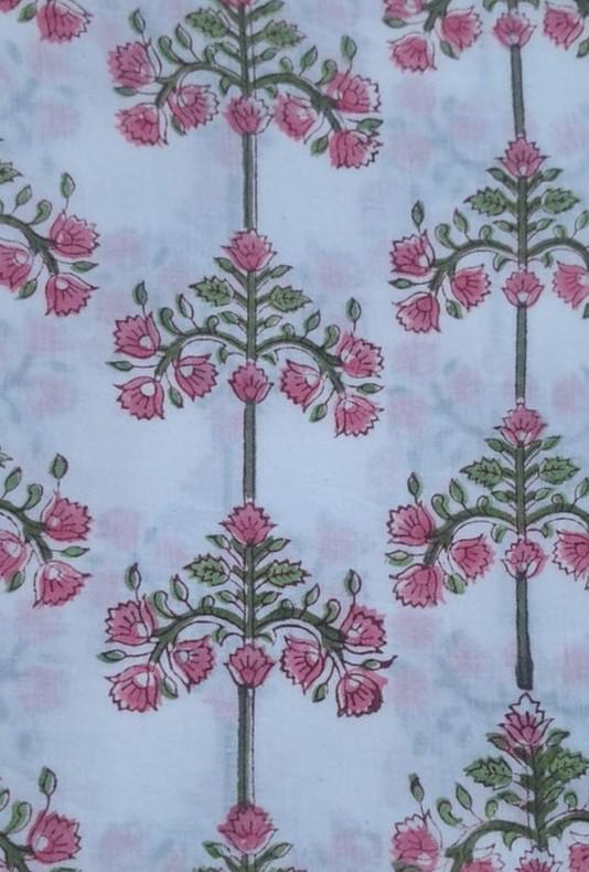 Pink Floral Cotton Fabric, Hand Block Print Fabric, Indian Floral Fabric by Yard, Soft Cotton Craft Fabric, Sewing Quilting Fabric, Napkins