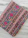 Teal Floral Cotton Fabric, Indian Block Print Fabric, Pink Flower Stripe Fabric, Boho Upholstery Fabric Quilting Sewing Craft Fabric by Yard