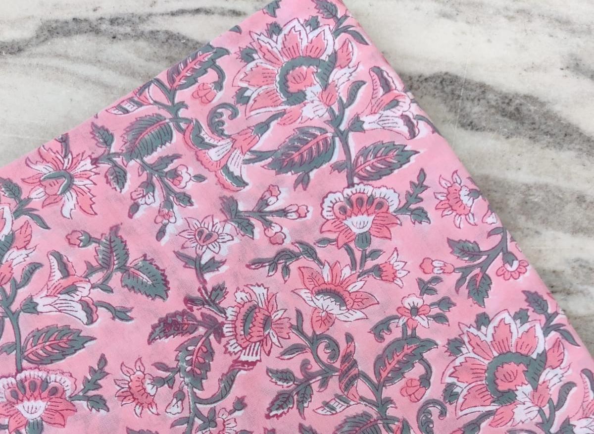 Hand Block Print Indian Soft Cotton Fabric, Floral Quilting Fabric, Loose Running Fabric, Fabric By The Yard, Fabric For Dressmaking, Gifts