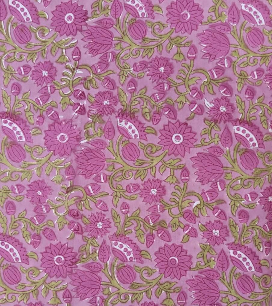 Pink Red Designer Hand Block Print Fabric, Floral 100% Cotton Quilting Fabric By The Yard, Fabric For Dress Making, Loose Running Fabric